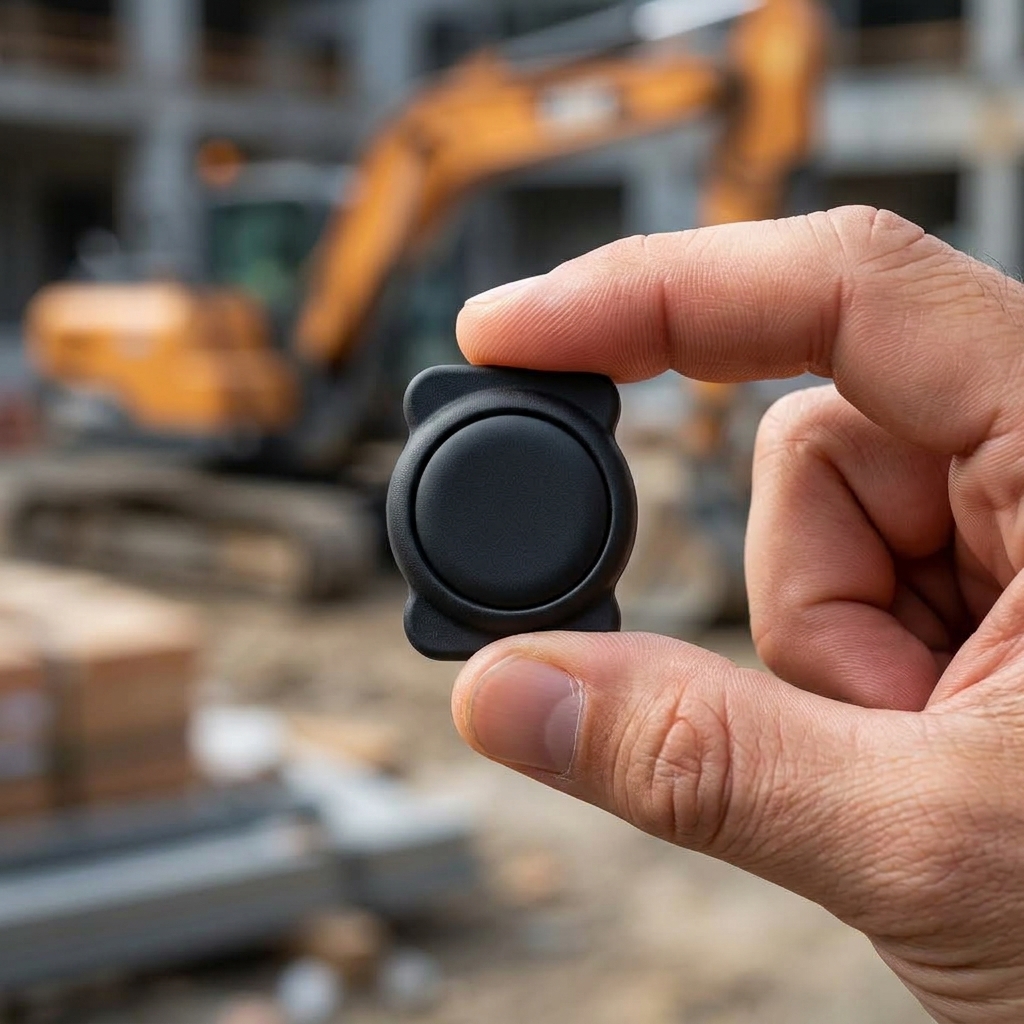 Tracksy magnetic tracker held in a hand on a work site